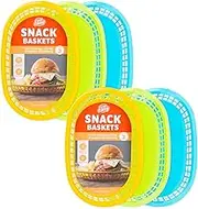 6-Pack Fast Food Baskets, Oval Plastic Fast Food Restaurant Baskets, Bread Fry Baskets Serving Tray for Hot Dogs, Chicken, Burgers, Sandwiches, Fries (6 Pack, Oval)