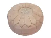 Marrakech Bliss Moroccan Leather Pouffe in Nude