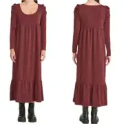 NWT Betsey Johnson Sparkle Metallic Rib Midi Dress Wine Size S