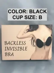 SILICONE STICKY GEL INVISIBLE BACKLESS WIRE FREE BRA 'B' CUP COLOR: BLACK