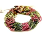 Multi Color Tourmaline Natural Gemstone 4mm Faceted Beads, Rondell Shape Handma