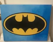 BATMAN Canvas Wall Art Artissimo Blue With Yellow Logo