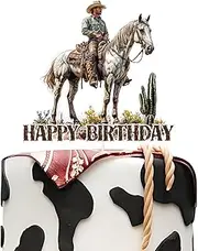 Cowboy Birthday Cake Topper - Western Cowboy Happy Birthday Cake Topper for Cowboy Boy Men' Birthday Party Supplies - Horse Cake Toppers