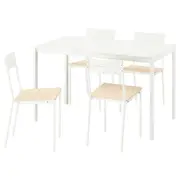 VIHALS table and 4 chairs, white white/white pine, 125x74 cm