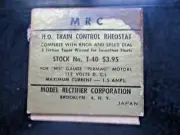 MODEL RECTIFIER MRC H.O. TRAIN CONTROL RHEOSTAT STOCK # T-40 MIJ VTG RARE