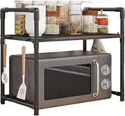 Over the Microwave Shelf, Microwave Rack, Baker's Shelves for Kitchens, Robust Storage of Kitchen Utensils and Tableware on the Worktop with Hooks for the Worktop