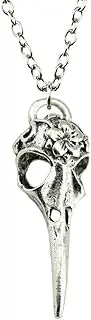 [GYCharmingday] Gothic Bird Skull Necklace Silver Pendant Animal Skull Crow Raven Skull Wicca Witch Jewelry Halloween Macabre, Metal
