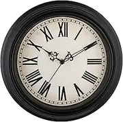 Plumeet Extra Large Retro Wall Clock, 16'' Non Ticking Classic Silent Vintage Wall Clocks Decorative Kitchen Living Room Bedroom, Roman Numerals, Battery Operated, Black