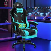 ALFORDSON Gaming Office Chair Massage Racing Computer Seat Footrest Leather Cyan