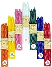Lacaser Natural Beeswax Taper Candles 14pcs Set, Colorful Candlesticks in Rainbow Colors, Driples & Smokeless & Unscented, 9" Long Candle Sticks, Burning Time 4 Hours