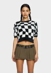 [Glamorous] Checkered Knit Crop Top