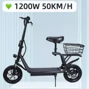 1200W Electric Scooter 50KM/H 12'' 50km Foldable Travel Adult Bike w/ Seat