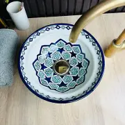 Moroccan Bathroom vessel sink, mid century flair hand-painted artisan sink