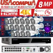 HIKVISION 4K 16CH POE SECURITY SYSTEM COLORVU MINI BULLET 2MP BULLET