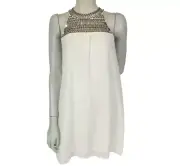 Dotti Size 8 Dress White Cream Halter Neck Gold Beaded Short Chiffon Lined Party