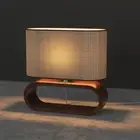 Wooden Table Lamp Table Desk Lamp E27 Fabric Lampshade Bedside Light Brown