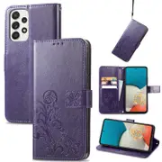 For Samsung Galaxy A73 5G Case Four Leaf Folio PU Leather Wallet Cover, Purple