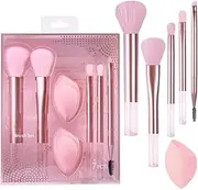 7-Piece Face Base Makeup Brush Set, with 2 Beauty Blending Eggs – Pro Cosmetic Kit for Eyeshadow,Blending & Contour,Soft Synthetic Bristles,Travel-Friendly,Cruelty-Free & Vegan,Stocking Stuffer