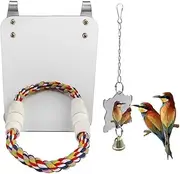 Budgie Mirror Bird Mirror，Granmagazz Bird Stand Perch with Mirror, Bird Cotton Rope Stand Swing Parrot Cage Toys for Parrot Budgies Parakeet Cockatiel Conure Finch Lovebird Macaw Cage Hanging