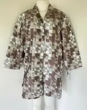 Connie Roberson NWT! Large Silk "Rita Woven" Geometric Button Front Jacket
