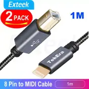 2X USB Type B to 8Pin iPhone Midi Cable For Electronic Music Instrument Keyboard