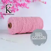 4MM 3ply macrame cord PASTEL PINK, High Quality Cotton Soft Rope Yarn Melbourne