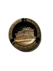 VINTAGE GOLD TRIM BLACK GREEK PANTHEON ASHTRAY MADE IN GREECE
