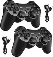 Hovlian Wireless Controller for PS3, Built-in Dual Vibration Gaming Remote Joystick Compatible with Playstation 3,with Charger Cable Cord(Black 2 Pack)