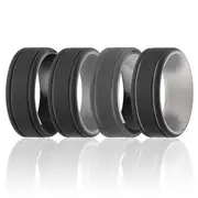 ROQ Silicone Wedding 2Layer Lines Ring Set - Silver-Camo by ROQ for Men - 4 x 15 mm Ring