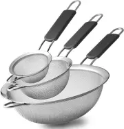 Stainless Steel Fine Mesh Strainers, Set of 3 Sizes Strainer for Kitchen, Wire S