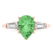 2.5ct Pear Baguette 3 Light Sea Green Promise engagement Ring 14k Rose Gold