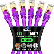 Cat 7 Ethernet Cable 1 ft - (6 Pack) High-Speed Cat7 Internet & Network LAN Patch Cables, RJ45 Connectors - Perfect for Gaming, Streaming, and More (Purple)