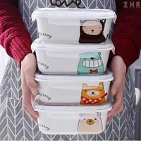 在飛比找樂天市場購物網優惠-全新 便當盒 保鮮盒 餐盒 飯盒 分隔 可微波耐熱雙格飯盒陶