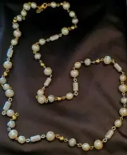 MONET Vintage Necklace, Silver & Goldtone Stations with Baroque Pearls 34 Inches