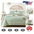 Elegant Sage Green Geometric Quilt Set - Reversible King Coverlet for All Season