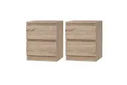 Artiss 2x Bedside Table 2 Drawers - PEPE Oak