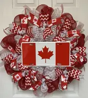 Canada Day Patriotic Wreath Handmade Deco Mesh