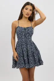 Blue Ditsy Fit And Flare Dress Mini - Size 16XL, Women's Skater Dress