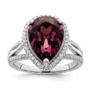 Sterling Silver Cubic Zirconia & Purple Crystal Ring Size 7 for Women 5.34gm
