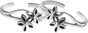 [Tongari] 925 Oxidised Silver Blossom Toe Rings , Adjustable | Toe Rings for Women and Girls, Adjustable, Crystal, No Gemstone
