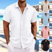 Vacation Holiday Men's Shirt Lapel Beach Button Down Casual Polyester