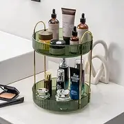 INVSSENE 360° Rotating Makeup Organizer,Bathroom Carousel Spinning Holder Rack,Large Capacity Cosmetics Storage Box Vanity Shelf Countertop,Fits Cosmetic,Perfume(2 Tiers,Green)