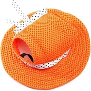 Dog Hat Round Brim Pet Sun Cap Visor Hat Princess Mesh Style Sun Hat with Ear Holes for Small Dogs (S, Orange)