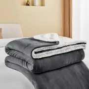 LINENOVA Sherpa Flannelette Fleece Soft Warm Double/Queen Blanket - Charcoal