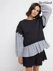 River Island Black Shirt Hem 100% Cotton Sweatshirt (AL3167) | $97