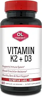 Olympian Labs Vitamin K2 + D3 | Supports Immune System | Healthy Bone and Heart Support | 60 Capsules