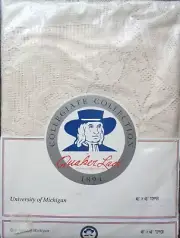 Vintage Quaker Lace Tablecloth - University of Michigan - #44421 - NOS 48 x 48