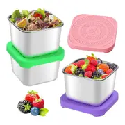 3pcs 6oz Stainless Steel Snack Containers, Snack Container With Silicone Lids, Leakproof 304 Steel