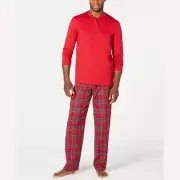 Family Pajamas Men's Red Brinkley Plaid Flannel Lounge Henley Pajama Set Size S