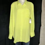Nine West Blouse Top XL Chartreuse Button Front Career Workwear Church Wear New